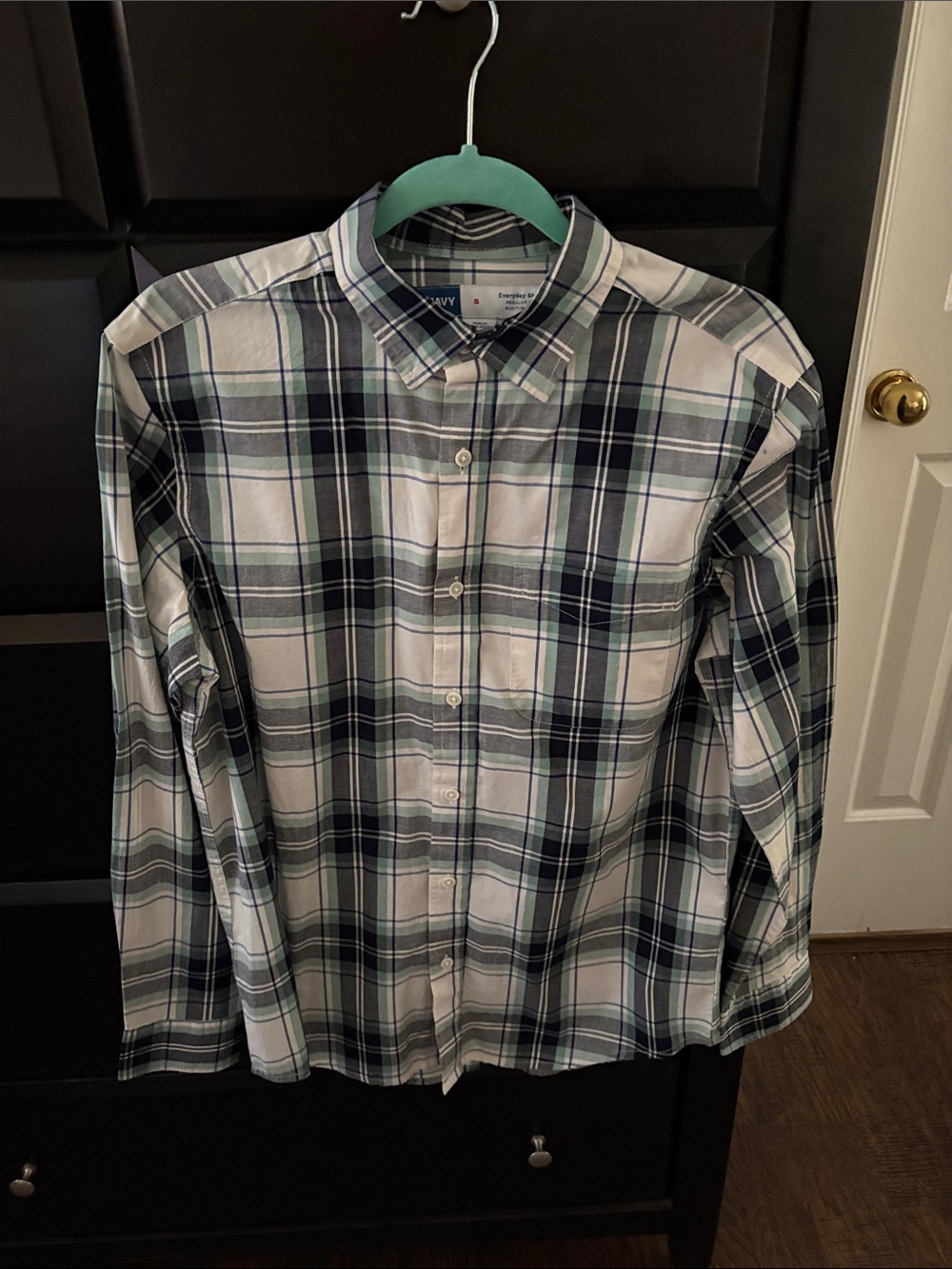 Old Navy Green & Navy Plaid Button-Down Shirt